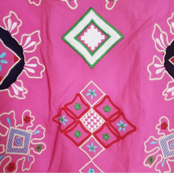 Frances Valentine Capri Embroidered Tunic Dress Pink Small Boho Cruisewear Beach - Picture 10 of 14